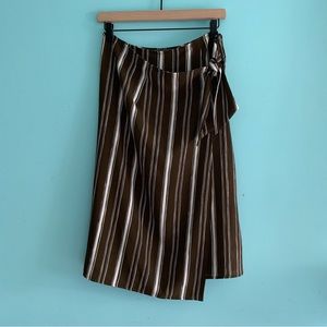 Anthropologie Sunday In Brooklyn Green Striped Tie Wrap Midi Skirt M Boho Vacay